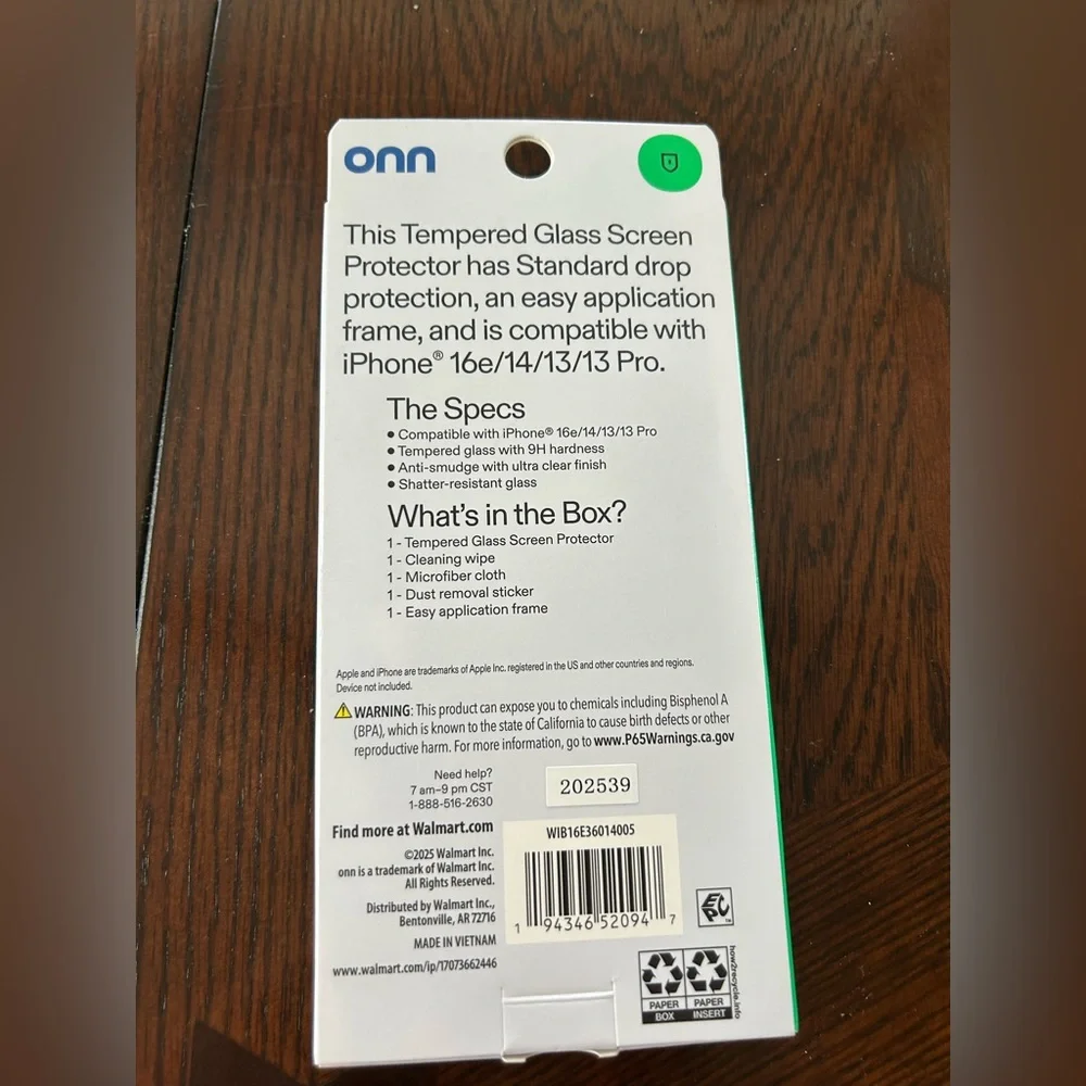 onn for iPhone 16e/14/13/13 Pro Tempered Glass Screen Protector New in box